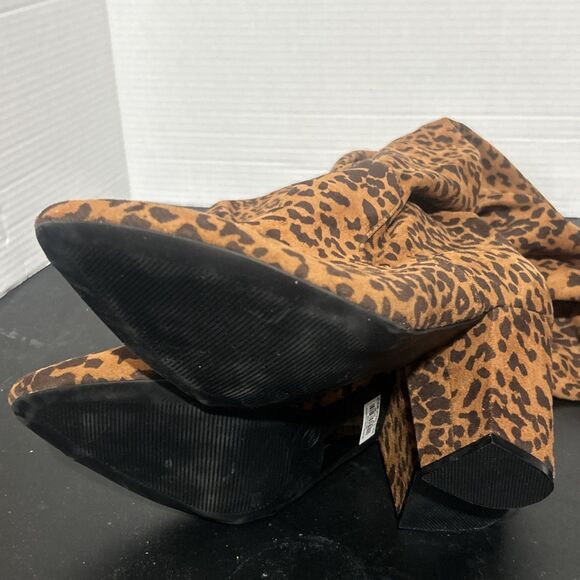 Torrid 10WW Leopard Boots Over The Knee OTK Block Heel Mob Wife Indie Sleaze - Picture 10 of 10